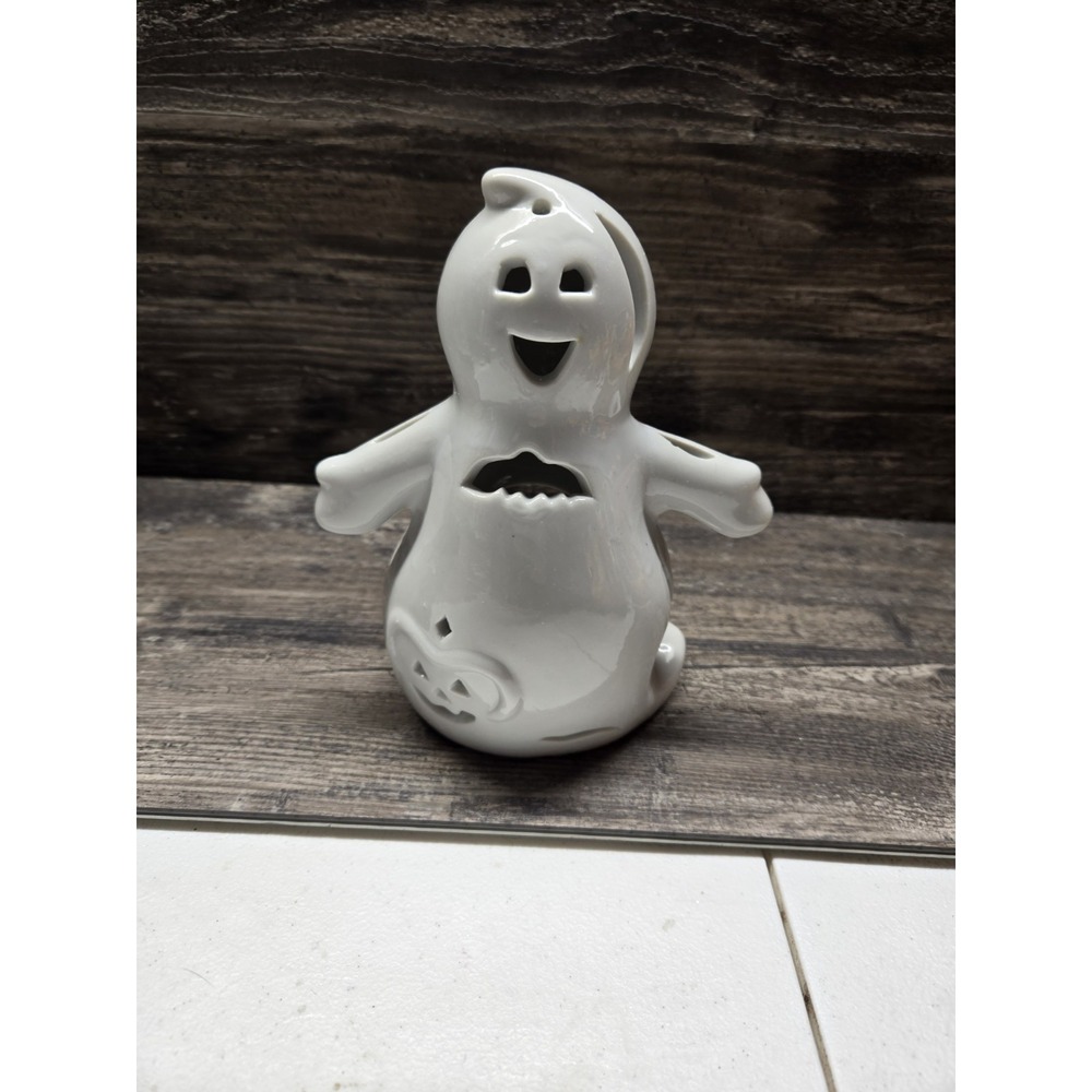 Happy Halloween Ceramic‎ White Ghost Votive Tea Candle Holder World Bazaars